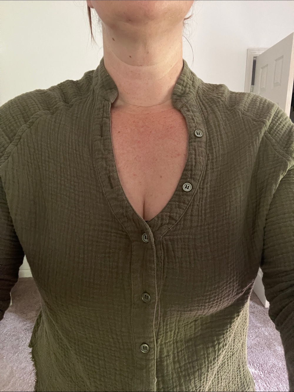 Quince Olive Green Gauze Button-Down Shirt